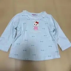 ウサギ刺繍 水色 長袖Tシャツ M