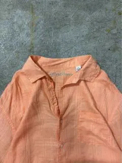 ヴィンテージ リネン半袖シャツ オレンジ デザイン古着
