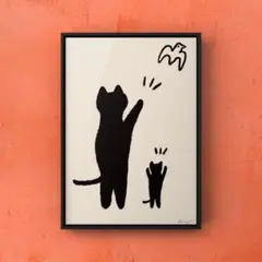 ★A4フレーム付き★オリジナル アートポスター Bye 猫 インテリア