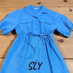 『新品』SLY シャツワンピース 青 半袖ウエスト調整