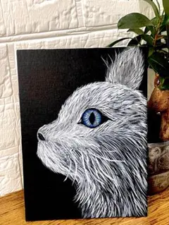 白猫ちゃん　アクリル画　手書きアート１点物