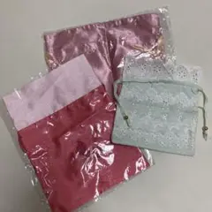 ピンクとミントグリーンの巾着袋3点セット
