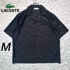 『LACOSTE』 オープンカラーシャツ　開襟　上品　刺繍ロゴ　黒　【M】