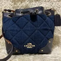 未使用✨COACH ショルダーバッグ デニムブルー×レザー キルティング 濃紺