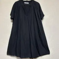AS KNOW AS ANY WEAR 黒 スキッパー半袖チュニックワンピース❤️
