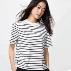 【新品未使用】ユニクロ エアリズムコットン Tシャツ L/ボーダーWOMEN