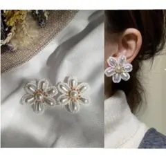 1074-c＊ホワイト つぶつぶビーズ パール 刺繍 フラワー
