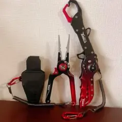 【高級モデル】折り畳フィッシュグリップ➕フィッシングプライヤー2点レッドセット