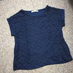 CITROIZM 半袖 Tシャツ カットソー レース　紺　フレンチスリーブ