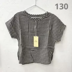 胸元ボタン　半袖チェックT トップス　プルオーバー　男の子　女の子　130