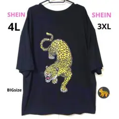 4L 豹 3XL 半袖 Tシャツ 黒 大きいサイズ SHEIN トップス