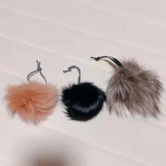 ファー ポンポン 3個セット チャーム 毛皮 キーホルダー アクセサリー