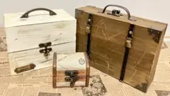 ハンドメイド木箱セット　トランク風　薬箱　宝箱