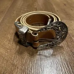 y2k 00s metal buckle brown leather belt