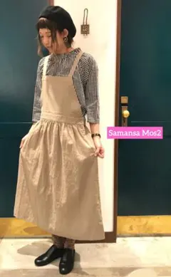 ✾Samansa Mos2✾ エプロンワンピース　ベージュ　フリーサイズ