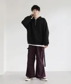 LILL ドレープ　ワイドカーゴパンツ　ワイドスラックスカーゴパンツ　ローズ