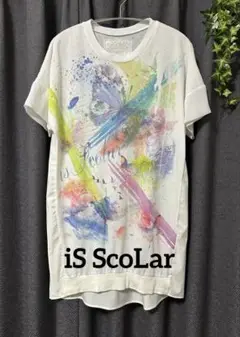 イズスカラー　チュニックワンピース 蝶　ロゴ　シアーカットソー　異素材ドッキング