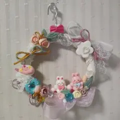 ハンドメイド ウサギとドーナツのリース