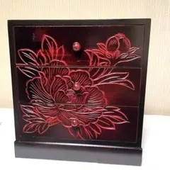 日光彫 五十嵐漆器店 引出し3段牡丹 日光彫 五十嵐漆器店 引出し3段牡丹