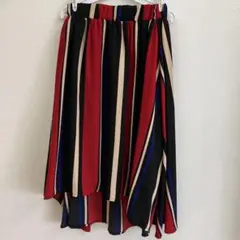 未使用タグ付　ストライプフレアスカート　ウエストゴム　M