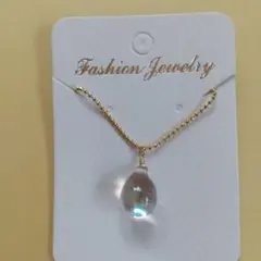 【新品未使用】チェコドロップのネックレス クリアオーロラ