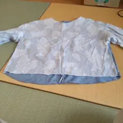 花柄刺繍 半袖トップス 青と白