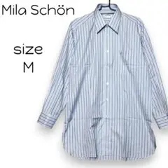 mila schon　ミラショーン　長袖　ワイシャツ　ストライプ　青　ブルー　M