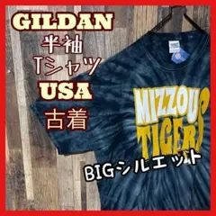 ギルダン メンズ プリント チームロゴ 総柄 グリーン 2XL 古着 Tシャツ