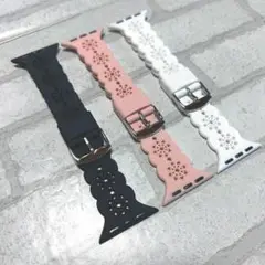 3本組 ブラック くすみピンク ホワイト コンパチブル アップルウォッチ バンド