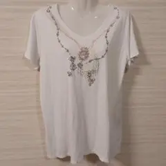 【極美品】23区 ☆ アクセサリー柄プリント 半袖 Tシャツ 白 44サイズ