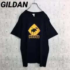 x0355 US 古着 ギルダン Tシャツ 黒 L ヘラジカ ビックプリント