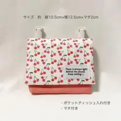 移動ポケット　チェリー柄　ティッシュポケット　マチ付き