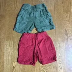 100サイズハーフパンツ赤緑2枚セット