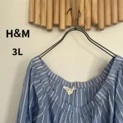 【大きいサイズ】エイチアンドエム【3L】オフショルダー ブラウス 水色