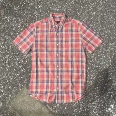 old gap 短丈半袖チェックシャツ　フェード赤チェック