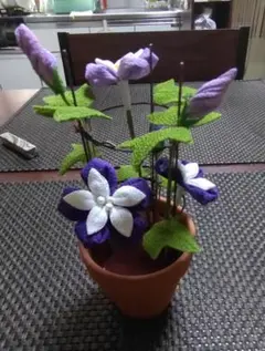夏セール!　つまみ細工朝顔鉢飾り