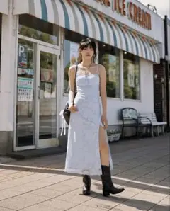 aclent / Sheer flower long dress / blue