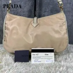 プラダ アクセサリーポーチ ハンドバッグ ベージュ レザー 三角ロゴ