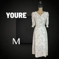 美品✨【Youre】小花柄ＶネックAラインシャツワンピース　袖リブ　ウエストゴム