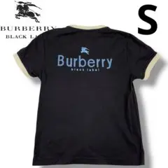 人気商品　バーバリーブラックレーベル　半袖Tシャツ　S 綿　ロゴ　黒　プリント