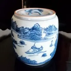 【茶道具】洞華造　波絵平水指（紙箱） 茶道具】洞華造 波絵平水指（紙箱）