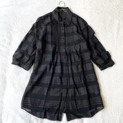 【クリスチャンオジャール】シャツワンピース 7分袖 シルク混 透け感有 9T