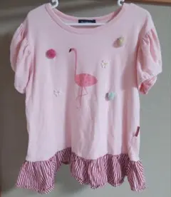 moujonjon キッズ 女の子 綿100 Tシャツ フラミンゴ