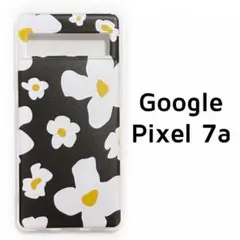 Pixel 7a ケース 黒 白 花 カバー