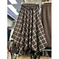 オシャレデザイン ロングスカート イレギュラー カジュアル チェック 絶対欲しい