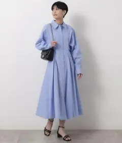 【美品】オペークドットクリップ フィット＆フレアドルマンスリーブシャツワンピース