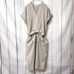 【a.v.v Standard】Vネック 半袖 ワンピース　ひざ丈　ベージュ　S