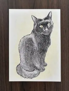 黒猫の絵　手描き　原画　2Lサイズ