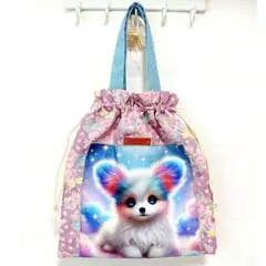 ★彡SALE★彡 虹色わんこちゃん♡ 巾着ミニバッグ トートバッグ