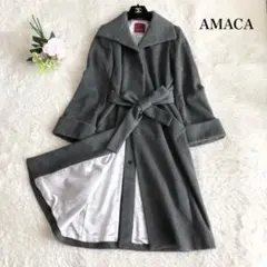 アマカ ベルテッドコート カシミヤ混アンゴラ混 リボン 2way グレー 38